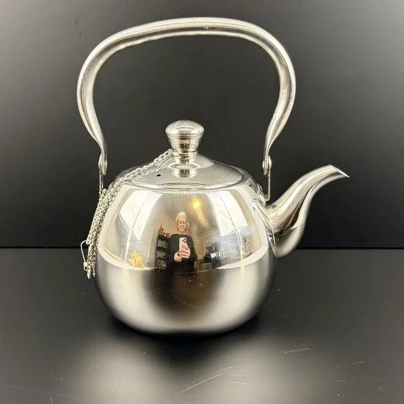 Potobelo Italia Stainless Steel Teapot Kettle 1L 1Qt Mirror Finish Chain Lid - Picture 3 of 10